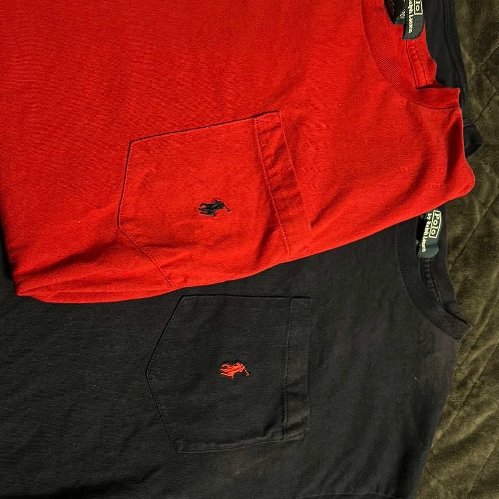 Set of 2 Bundle Ralph Lauren polo tshirt XL 18-20 boys pocket TShirt Red Navy
